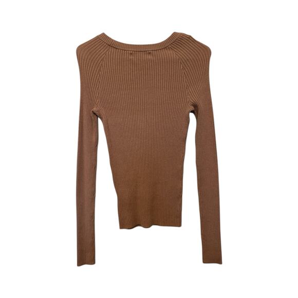 Philosophy Ribbed Knit Long Sleeve Top Brown Small - Picture 3 of 6